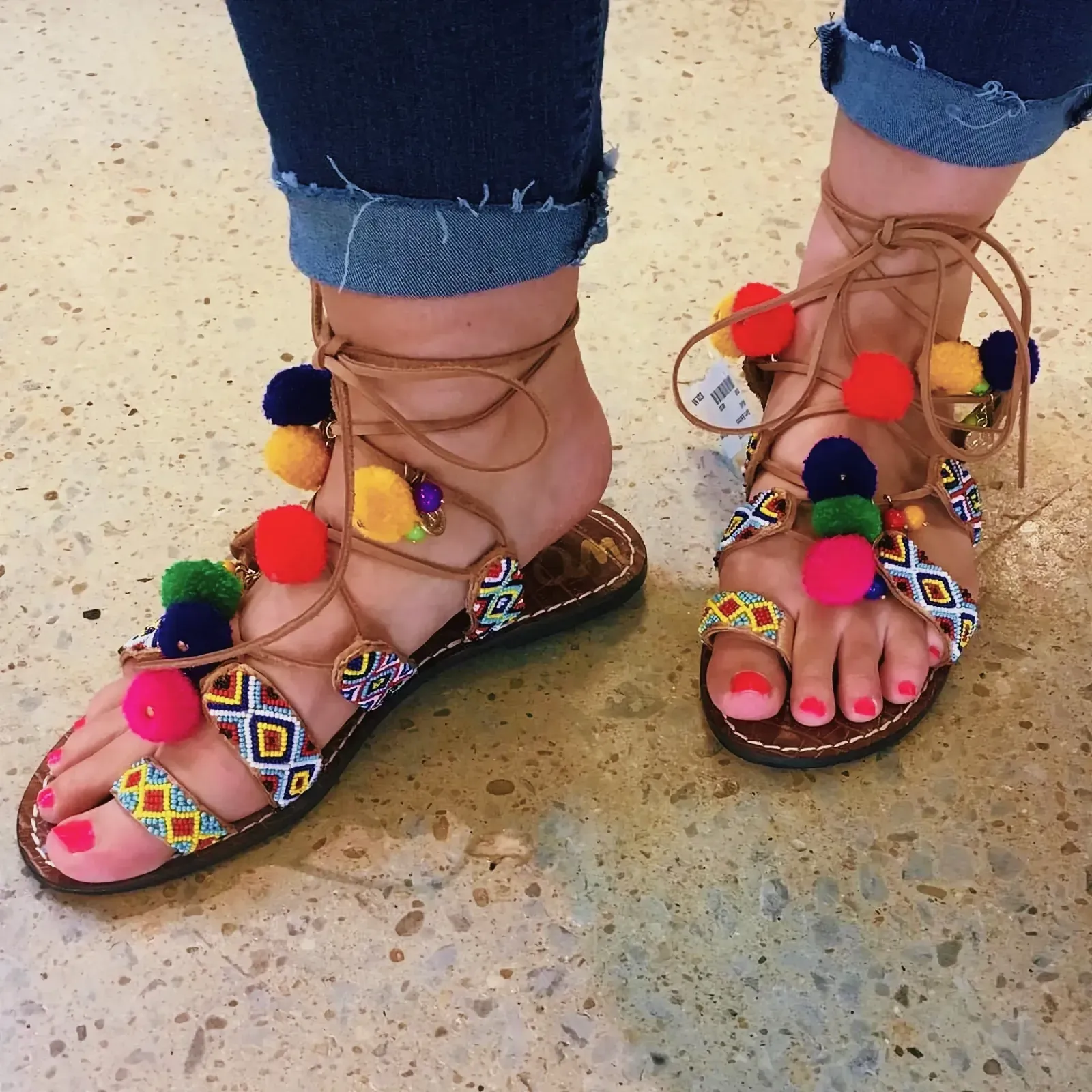 Colorful Sam Edelman pompom sandals