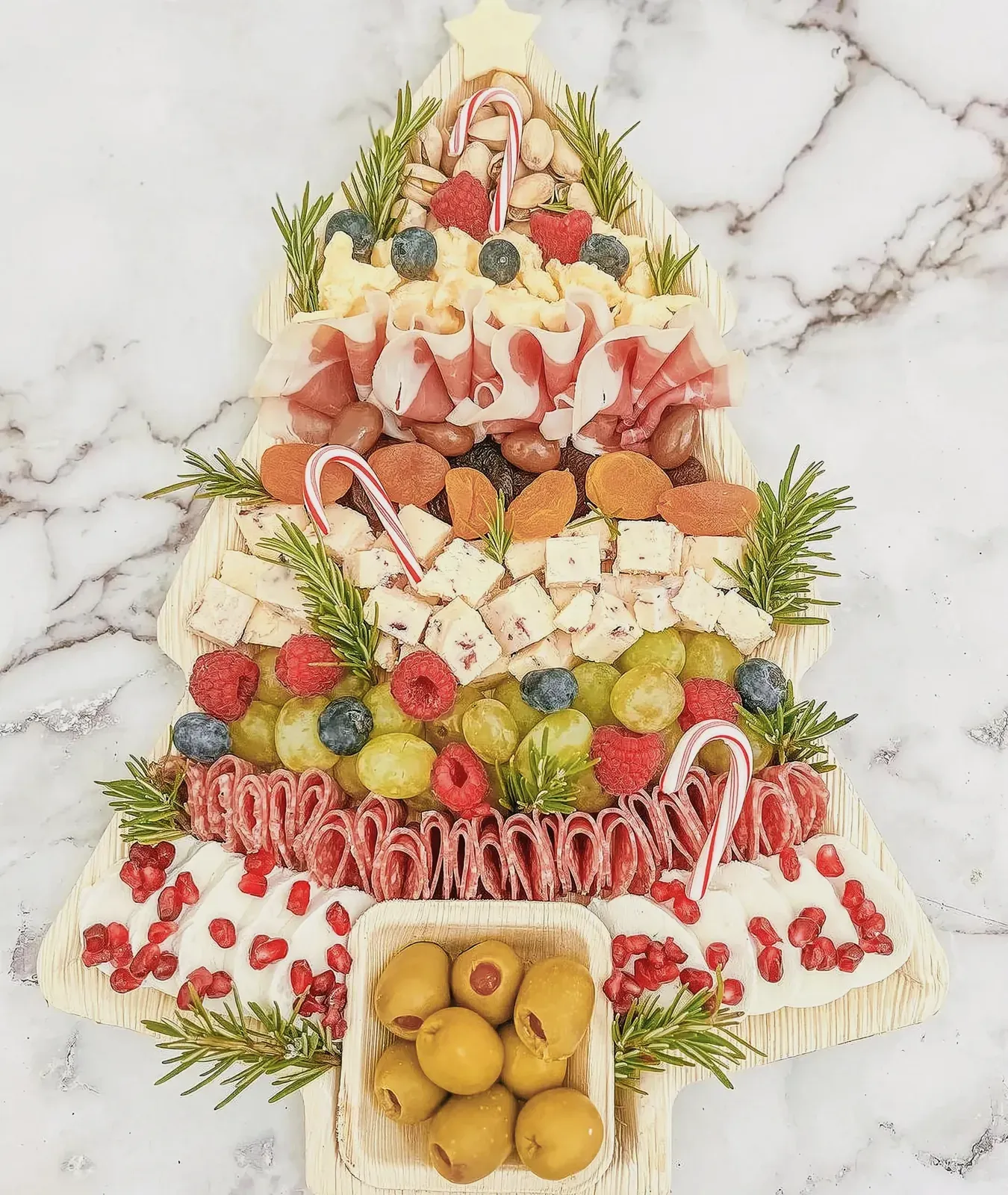 Festive Holiday Cheese Plate with Fruits and Olives