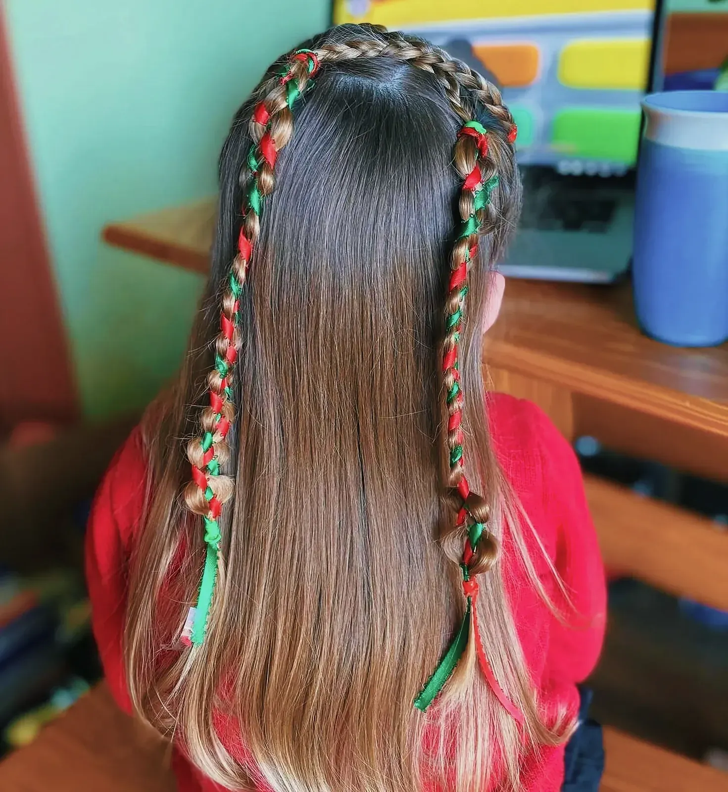 Toddler showcasing a 4-strand ribbon braid hairstyle