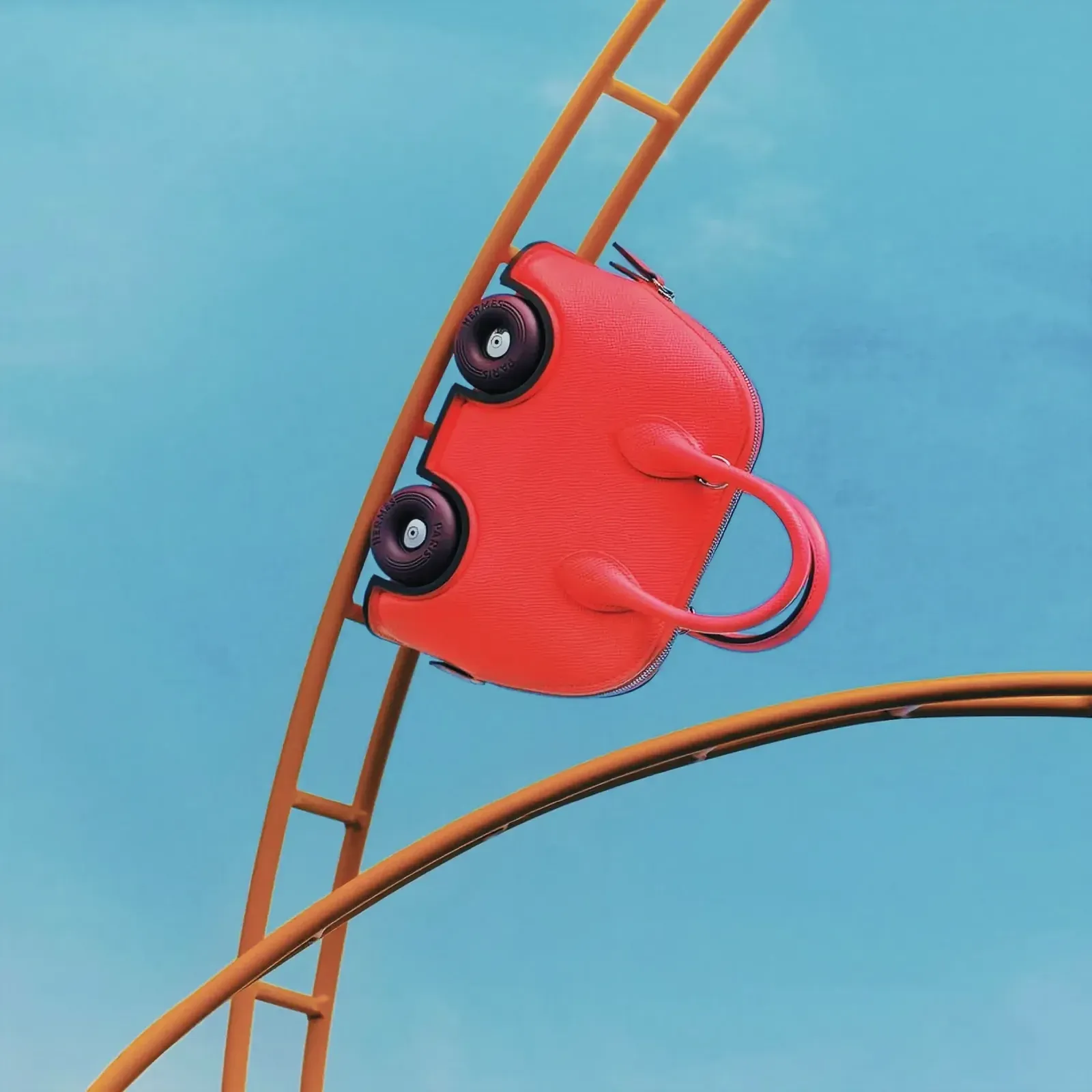 Red bag on a roller coaster at an amusement park