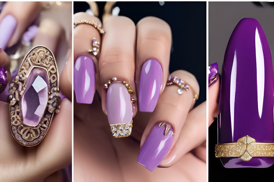 alt text: lavishly designed light purple nails
